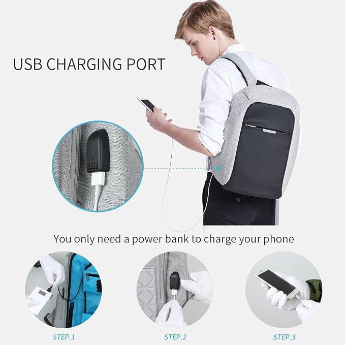 Anti Theft Backpack 15.6 Inch Laptop Travel Backpack with Hidden Zipper and USB Charging Port Waterproof Business Computer Bag for Men & Women - Image 5
