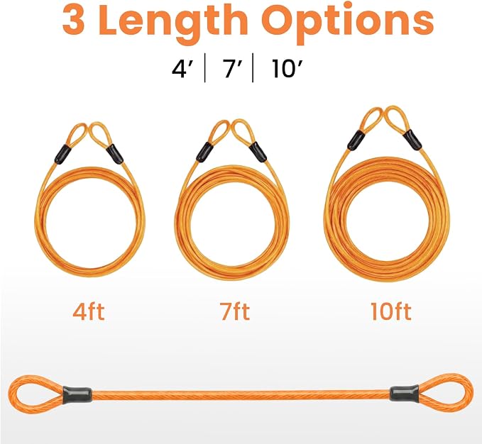 5mm Security Cable Lock with High Reflective Threads, Flexible Steel Safety Cable for Bicycle Motorcycle Luggage, 4FT 7FT 10FT 15FT Double Loop Design (Orange, 2pack-7FT) - Image 5