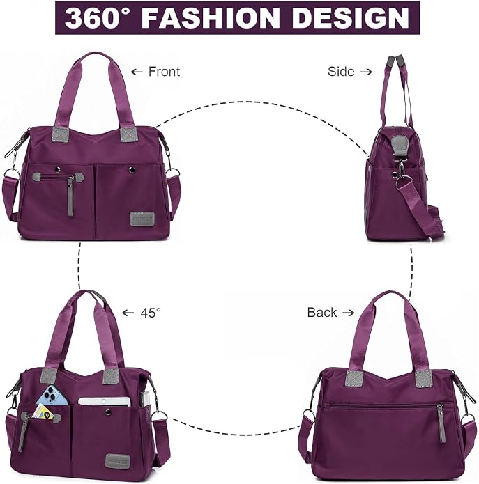 Tote Bag for Women,Multi Pockets Shoulder Handbag,Nurse Bag for Work,Large Cross body Purse,Fashion Nylon Top Handle Satchel - Image 4