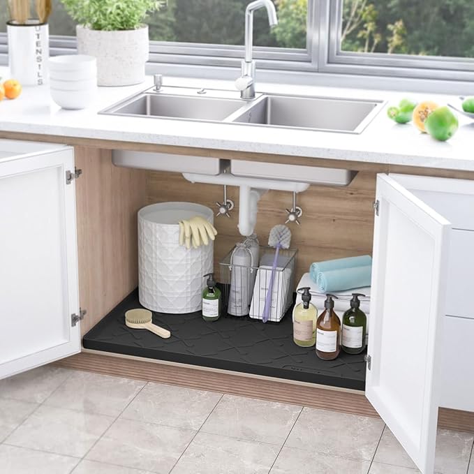 Waterproof Under Sink Mat 34" x 22", Silicone Mat Kitchen liner | BPA-Free Silicone Mat with Raised Lip Protects Cabinets from Leaks, Versatile Home Organizer for Bathroom, Pets, Boots, Floor - Image 2