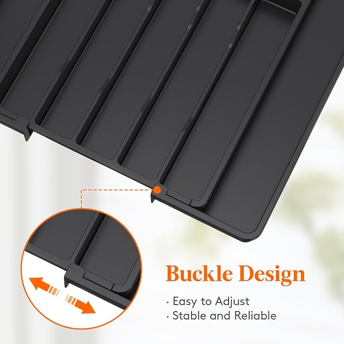 Lifewit Expandable Silverware Drawer Organizer, Kitchen Utensil Tray | BPA-free Plastic Flatware Cutlery Holder, Space-Saving Storage for Spoons Forks Knives, 11-18 x 14 x 1.5“, Black - Image 7