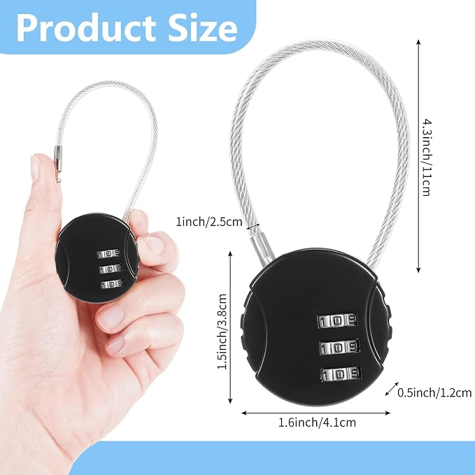 448 Pack 3 Digit Combination Cable Padlock,Black | Resettable for Gym Locker Luggage Backpack, Waterproof Outdoor Security, Small Combo Lock for Travel School Storage - Image 2