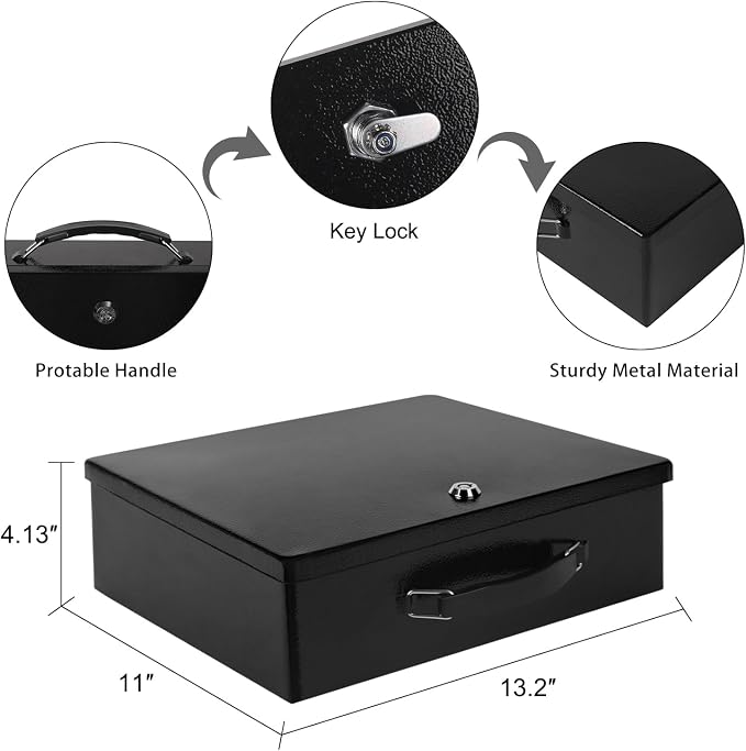 Fireproof Document Box, Fire Resistant Safe Box with Key Lock for Home, Portable Fireproof Lock Box for Personal Items, Passport, Cash, Tablet, X Large 13.2" x 11" x 4.13" - Image 5