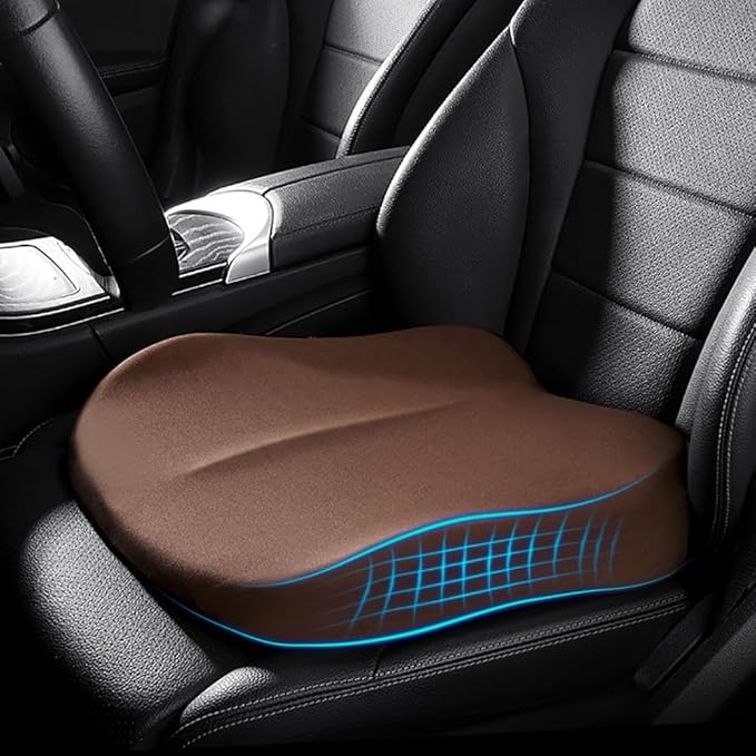 Adult Booster Car Seat Cushion, Wedge Memory Foam Pad for Driving Seat, Effectively Increase Height by 3.94 inch, Car Travel Accessories for Long Trips, (Coffee) by Putniu