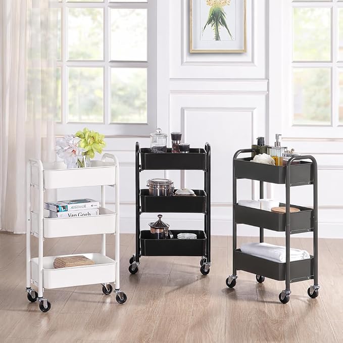 SunnyPoint 3-Tier Delicate Compact Rolling Metal Storage Organizer - Mobile Utility Cart Kitchen/Under Desk Cart with Caster Wheels (Gray, 15.35" X 10.24" X 26.8"H) - Image 5