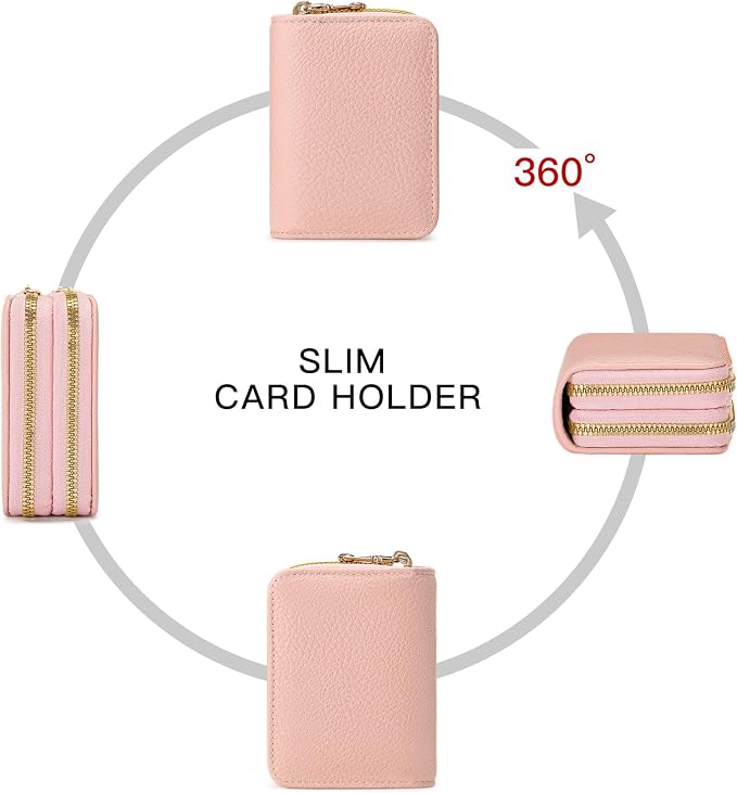 Credit Card Holder for Women Double Zipper Small Leather Card Case Wallet - Image 4