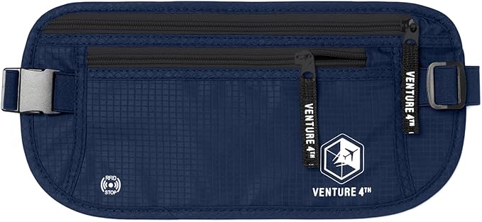 VENTURE 4TH Travel Money Belt, RFID Blocking Passport Holder - Navy Blue by VENTURE4TH