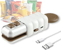 4 in 1 Mini Bag Sealer, Upgraded Mini Bag Sealer with Cutter and Magnet, USB C Rechargeable Chip Bag Sealer for Plastic Snack Bags, Bag Sealer Handheld for Food & Kitchen Storage (White) by Owoky
