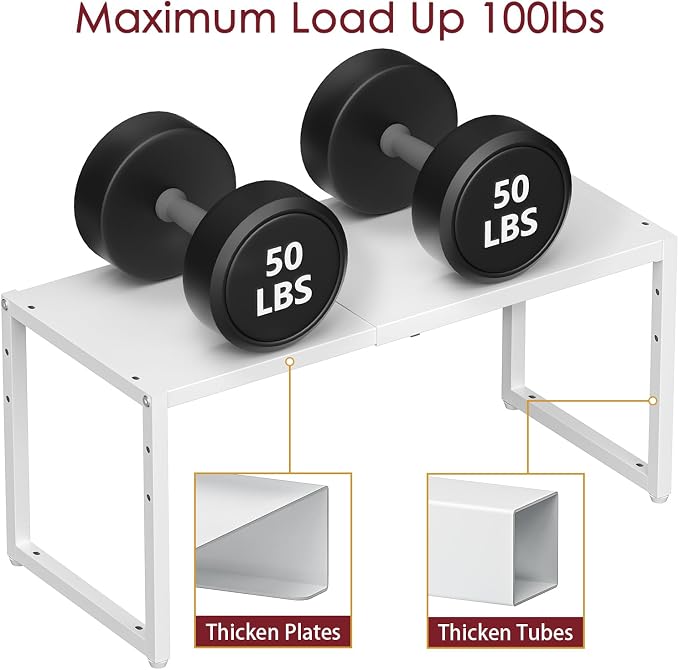 Expandable Kitchen Storage Shelves,100LBS Heavy Duty Metal Shelving Unit For Pot Pans Appliance,Adjustable White Small Shelf Rack Organizer For Kitchen Countertop Under Cabinet Closet Garage Pantry - Image 4