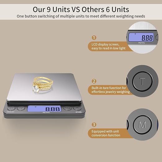 SKEAP Digital Jewelry Scale – 500g x 0.01g Precision Gold Scale for Jewelers & Collectors, Digital Coin Scale with Backlit LCD, Tare Function– Ideal for Gemstones, Bullion & Coins. - Image 4