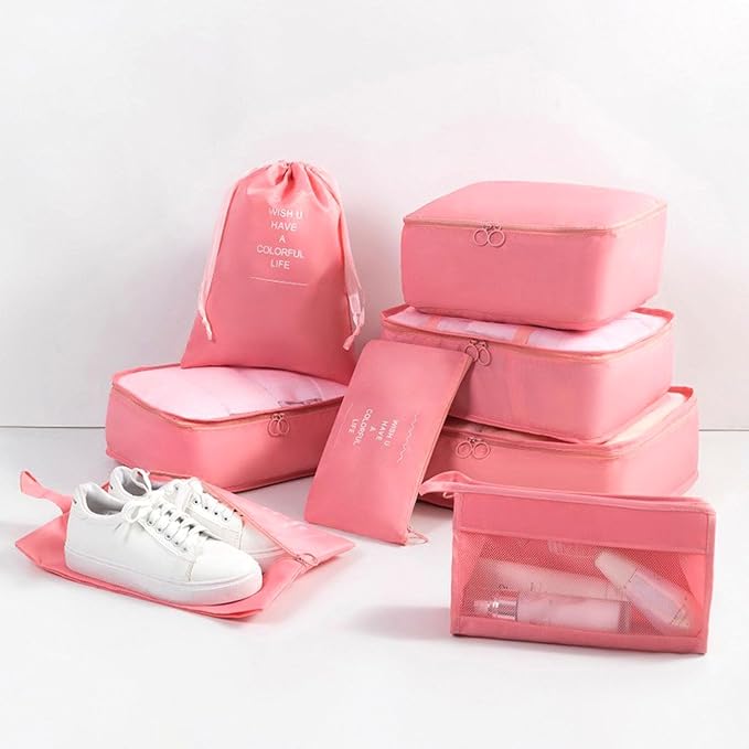 8 Set Packing Cubes for Suitcases, INVODA Travel Luggage Packing Organizers with Laundry Bag, Compression Storage Shoe Bag, Clothing Underwear Bag (Pink) - Image 7