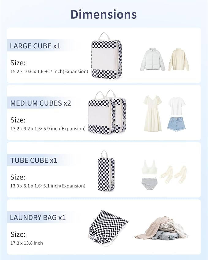Narwey 6 Set Compression Packing Cubes for Travel Women Men, Travel Cubes for Carry On Suitcase, Durable Compression Luggage Organizer Bags - Image 3