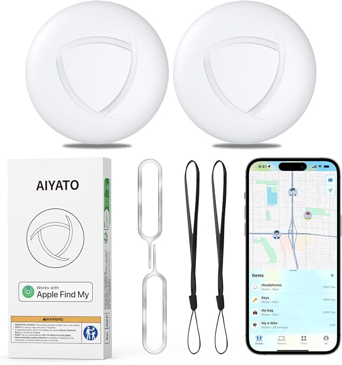 Air Tracker Tags (iOS Only) 2 Pack, Air Tag, 2-Year Replaceable Battery Bluetooth Tracker Compatible with Apple Find My, Item Finder Smart Tag for Keys, Luggage - [Apple Find My Certified] by DoHome