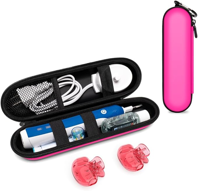 Nincha Electric Toothbrush Travel Case Compatible with Oral-B/Philips Sonicare/Colgate/Reach, and Most Electric Toothbrush, Includes 2 Universal Toothbrush Covers (Pink Case + Pink Covers) by Nincha