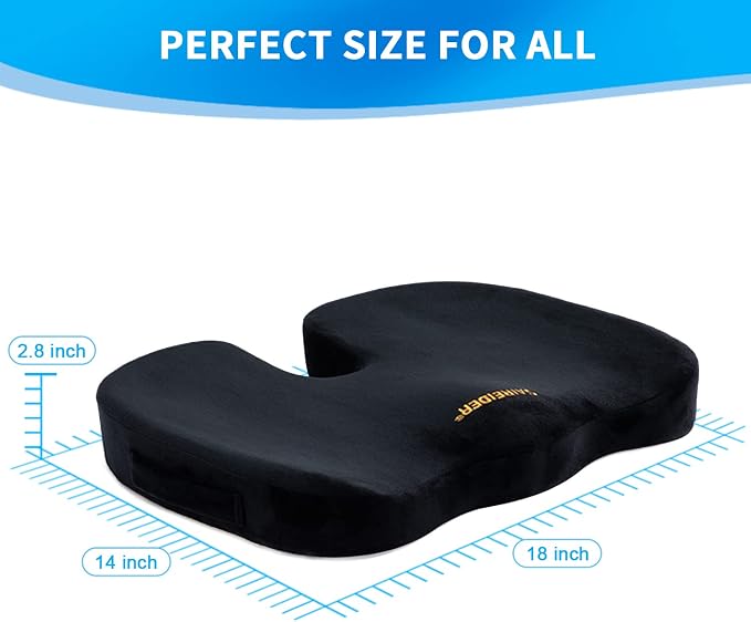 SAIREIDER Office Chair Cushion, Car Seat Cushion, Memory Foam Coccyx Cushion Pads for Tailbone Pain, Sciatica Relief Pillow, Correct Sitting Posture (Black) - Image 6