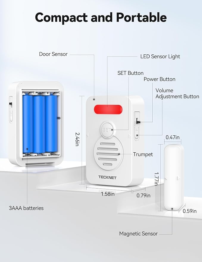 TECKNET Door Alarms for Kids Safety, Door Alarms When Opened, Window Alarm with Smart Voice Alert, 4-Level Adjustable Volume, Refrigerator Sensor Pool Alarm for Home Security、Fridge、Garage and Window - Image 6