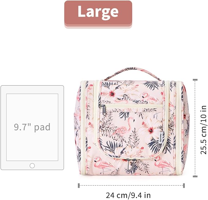 Narwey Hanging Toiletry Bag for Women Travel Makeup Bag Organizer Toiletries Bag for Cosmetics Essentials Accessories (Large, Beige Bird) - Image 7
