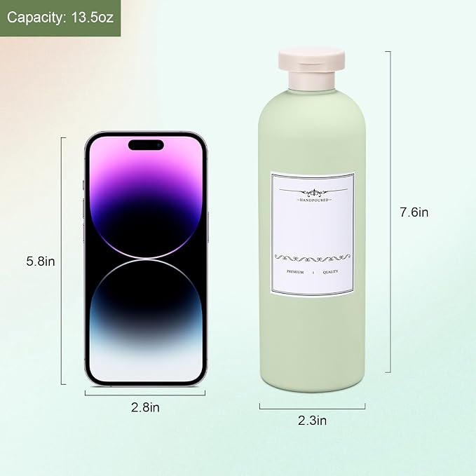 ASEVAT 13.5oz 4Pcs Green Plastic Refillable Travel Shampoo and Conditioner Bottles Plastic Refillable Travel Shampoo Bottles with Flip Cap Shampoo and Conditioner Dispenser - Image 2