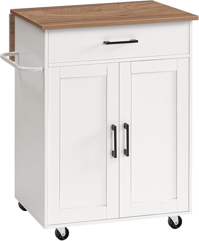 MAHANCRIS Kitchen Island on Wheels with Drop Leaf, Folding Countertop Kitchen Island Cart, Kitchen Island Table with Towel Rack, Drawer, for Kitchen, Dining Room, White and Walnut KIBZ12501 - Image 9