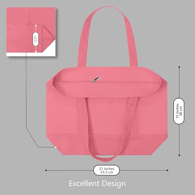 TOPDesign 6-Pack Canvas Tote Bags with an External Pocket, Reusable Grocery Shopping Bags, Top Zipper Closure, Daily Essentials (Rose Pink) - Image 5