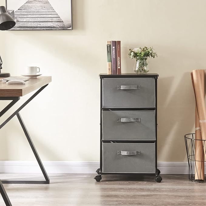 MAX Houser Dresser Tower with 3 Drawers, Grey | Fabric Storage Organizer Unit, Chest of Drawers with with WoodTop, Small Vertical Storage for Guest Room, Closet, Entryway - Image 6