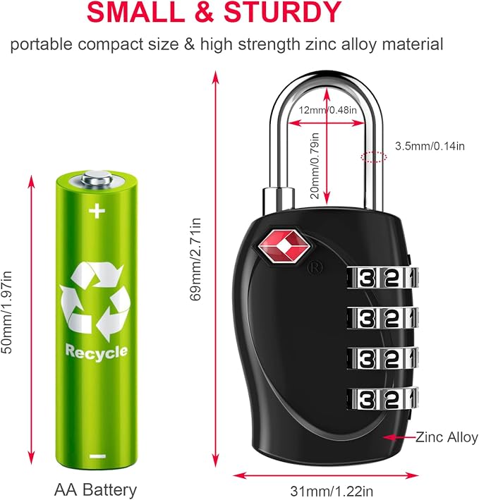 ZHEGE Suitcase Lock TSA Approved, 4 Digit Combination Luggage Lock (Black) | Resettable, for Backpack, Briefcase, Tent, Small Gym Locker Padlock - Image 5