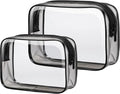 Clear Makeup Bag for Travel - TSA Approved Toiletry Bag, 2 Black | 1 Medium Quart Carry-On & 1 Large Checked-Luggage, Reinforced Seams, Water-resistant, Clear Easy-Check for Airport, Women by Packism