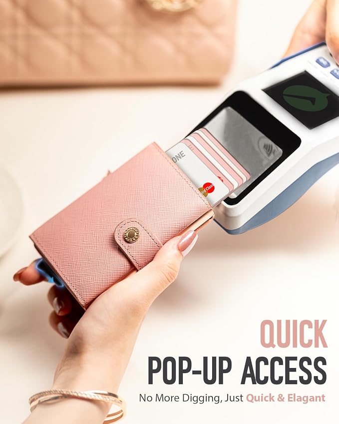 Women Wallet RFID Blocking Wallet for Women, Slim Small Size, Top Grain Leather, Pop up Credit Card Holder, Trifold, Minimalist, Pink Saffiano 9-11 Cards Capacity ID Window Cash Pocket,Gift for Her - Image 4