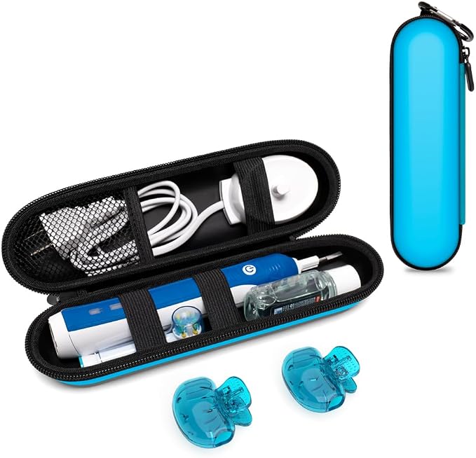 Nincha Electric Toothbrush Travel Case Compatible with Oral-B/Philips Sonicare/Colgate/Reach, and Most Electric Toothbrush, Includes 2 Universal Toothbrush Covers (Blue Case + Blue Covers) by Nincha