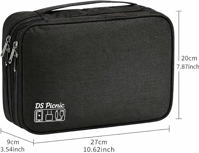 Electronic Organizer Travel Essentials Case, Waterproof Double Layer Cable Storage Pouch Bag for Charger, USB Cords, Power Bank, Phone Mouse SD Card Earphone Camera, Tablet (Up to 11 inch) - Image 5