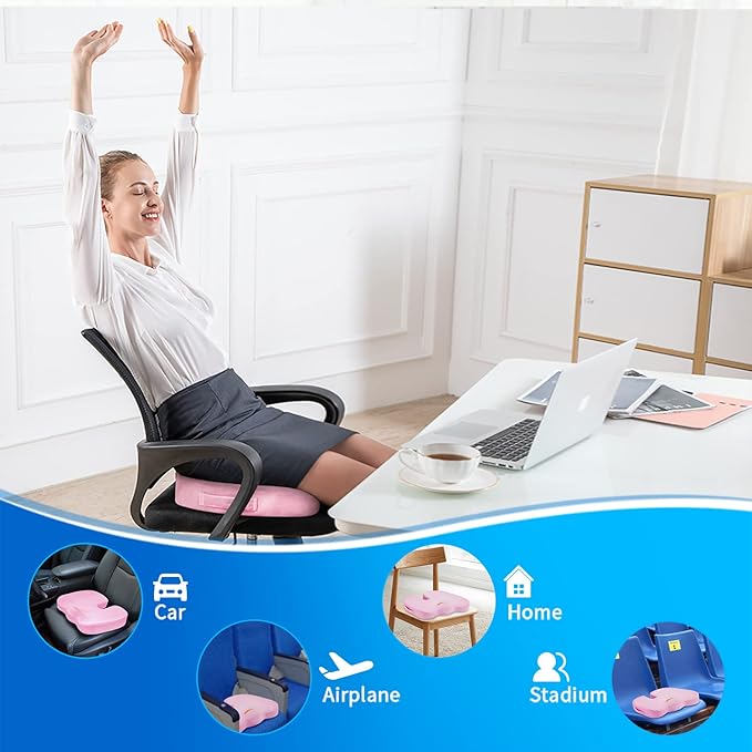 SAIREIDER Office Chair Cushion, Car Seat Cushion, Memory Foam Coccyx Cushion Pads for Tailbone Pain, Sciatica Relief Pillow, Correct Sitting Posture (Pink) - Image 5