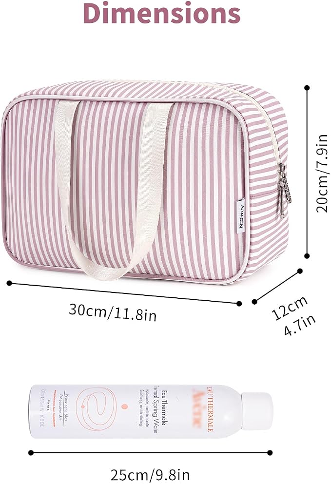 Full Size Toiletry Bag Women Large Cosmetic Bag Travel Makeup Bag Organizer Medicine Bag for Toiletries Essentials Accessories (Dusty Rose Stripe, Large) - Image 4