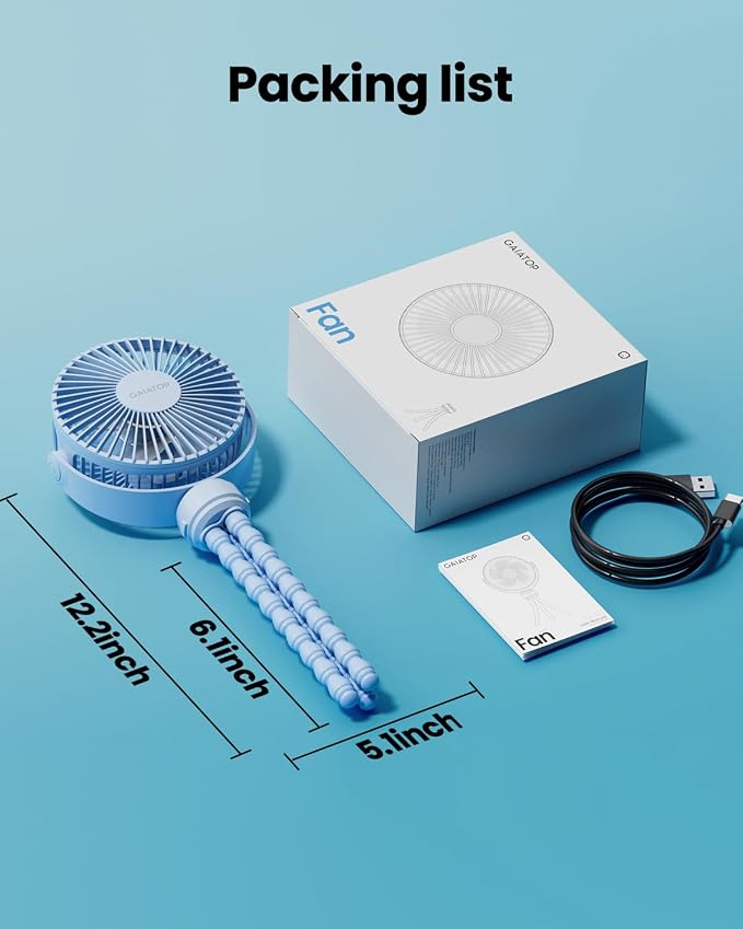 Gaiatop Mini Portable Stroller Fan, Small Clip on Fan 3 Speed Rechargeable | 360° Rotate Flexible Tripod, Battery Operated Detachable, Cooling for Car Seat Crib Treadmill Travel Blue - Image 7