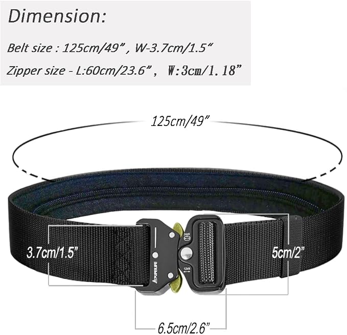Tactical Style Travel Money Belts - Hidden Pocket Concealed Zipper Nylon Belt for Man Waist Below 42 Inches Included EDC Paracord Keychain 2 Items in Pack - Black - Image 4
