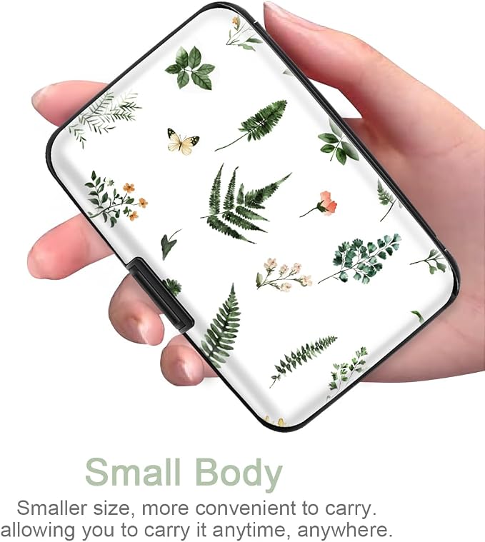 Coco Rossi Credit Card Holder RFID Aluminum Small Mini Wallet Women | Metal Wallet, Business Cards Holder, ID Case, Slim Sleeves, Womens Girls Gift, Carry Wallets for Travel, Green Leaves - Image 2