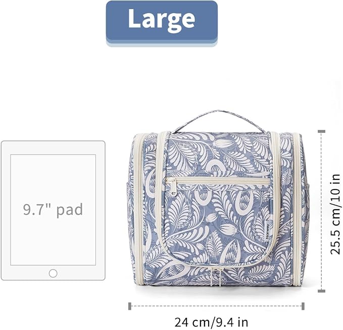 Narwey Hanging Toiletry Bag for Women Travel Makeup Bag Organizer Toiletries Bag Men for Cosmetics Essentials Accessories(Large, Blue Leaf) - Image 7