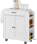 VEVOR Kitchen Island Cart, 32" Mobile Carts with Storage Cabinet, Rolling Table with Power Outlet, Spice Rack, Towel Bar, Adjustable Shelf, Drawer, Dining Living Room Portable Islands on Wheels, White by VEVOR