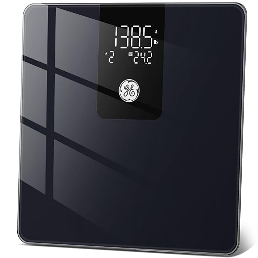 GE Bathroom Scale for Body Weight, Digital Smart Accurate 400 lb Weighing | Weight and BMI On-Scale Display, Bluetooth Electronic Home Weighing Machine for Weight and BMI Tracking, 11", Deep Black by Unknown