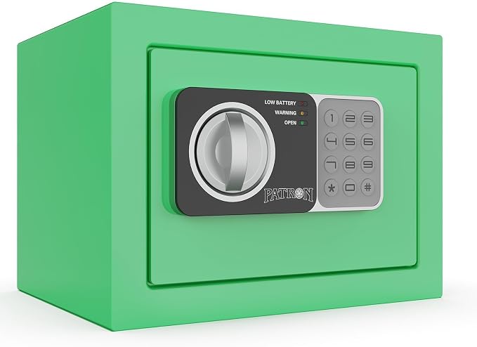 Small safe box with key,Kids mini safe for money, coin safes for home with code，0.236 Cubic Feet Green by VAULITSAFE