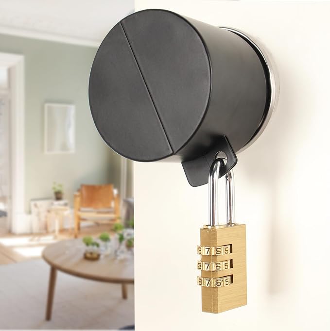 Door Knob with Lock,Without Drilling,Dementia Door Handle Lock，from Outside Prevents Turning of Door Knob and Access to Keyhole,for Apartment Evictions，Childproof (Black with Padlock) - Image 2