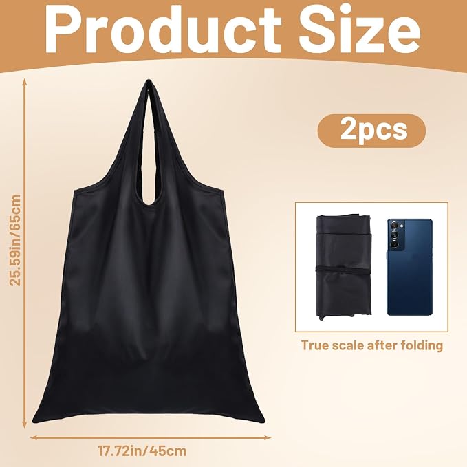 ElevateTech Foldable Tote for Women Men, 2 Pcs Ultra-Lightweight Foldable Shopping Bag Kitchen Reusable Grocery Bag Washable Tote Bags Compact Travel Market Handbag (Black) - Image 4
