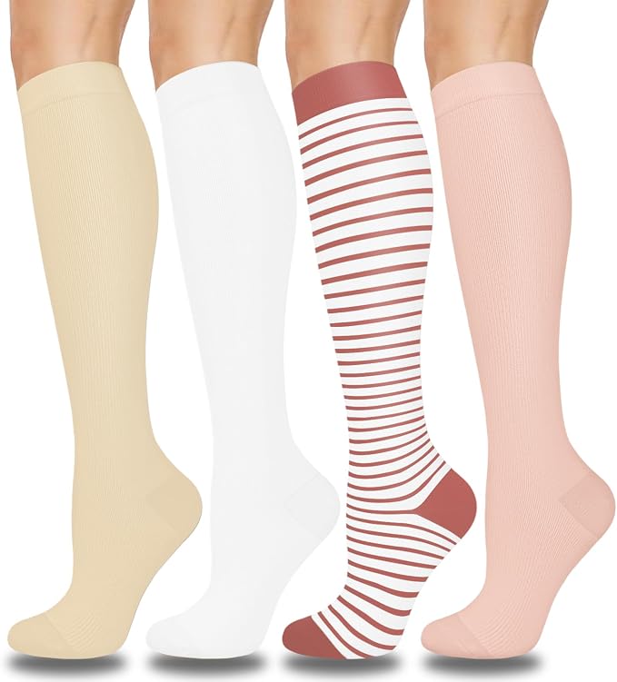 Aoliks Compression Socks for Women and Men 4 Pairs, Mild Support | Long Knee High Stockings for Nurses Running Travel Flying Pregnancy Athletic 15-20 mmHg by Aoliks