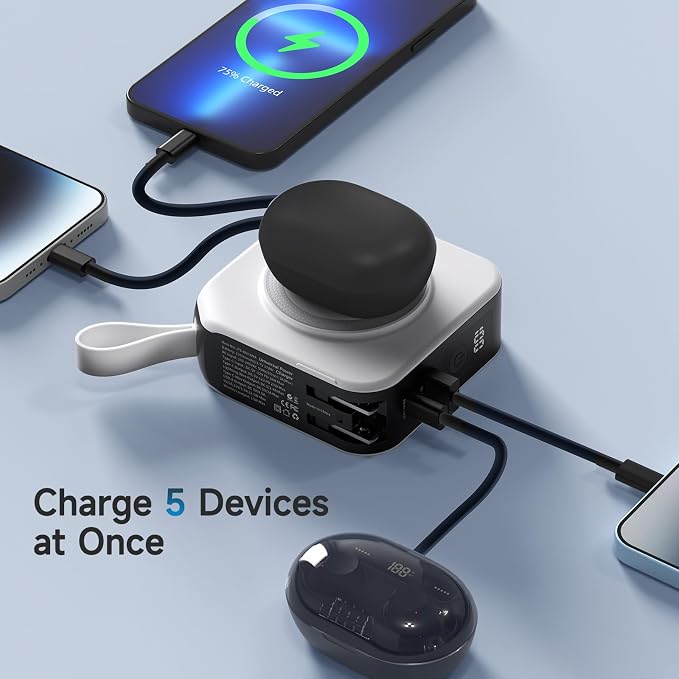 Powerpack Universal 5 in 1 Travel Power Bank - for Magsafe Battery Pack,10000mAh Power Bank with Built in Cable - Wireless Portable Charger for iPhone 15/15 Pro/ProMax, iPhone 14/13/12 Series - Image 2