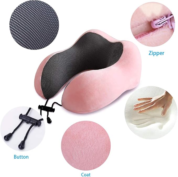 TALLGO Travel Pillow, Best Memory Foam Neck Pillow Head Support Soft Pillow for Sleeping Rest, Airplane Car & Home Use (Pink) - Image 7
