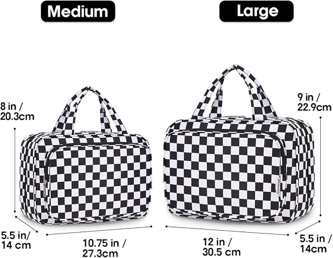 Narwey Travel Toiletry Bag for Women Large Hanging Makeup Bag Organizer Toiletries Bag for Full Size Essentials Accessories Cosmetics (Black Checkerboard (Large)) - Image 2
