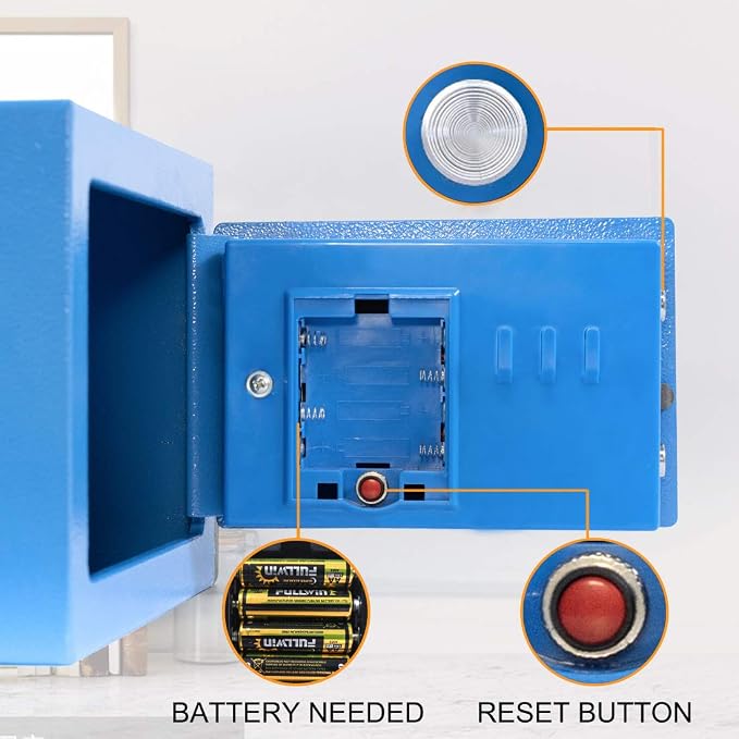 Blue Steel Safe Box with Sensor Light, Electronic Digital Keypad, Hidden Safe for Home, Wall or Cabinet Anchoring Design - Image 3