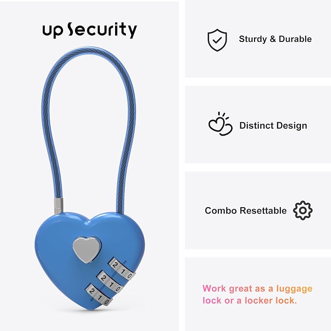 3 Digit Combination Lock, Combo Cable Lock with Code, Small Padlock Combination with Cable, for Luggage, Suitcase, Gym Locker, Backpack Bag Zipper, Cabinet, Mailbox, Outdoor Fence Gate - Image 2