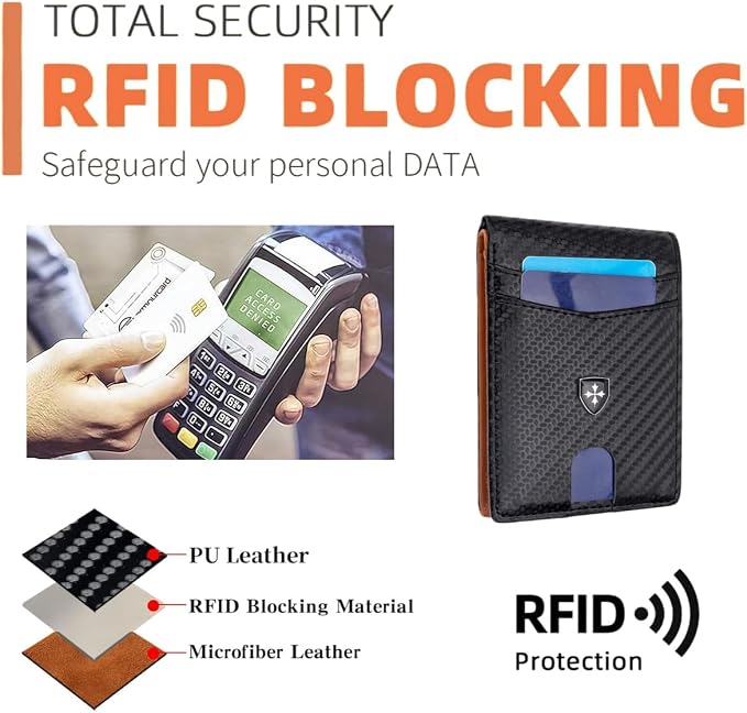 Slim RFID-Blocking PU Leather Bifold Wallet for Men & Women, Minimalist Card Holder with ID Window & Cash Pocket - Image 5