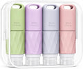 Travel Bottles for Toiletries, TSA Approved 3oz Leak Proof Silicone Travel Size Containers with Cross-Valve Cap, Refillable Bottles with Labels & Clear Bag for Shampoo, Body Wash(4 Pack-Pink) by JUSFANE