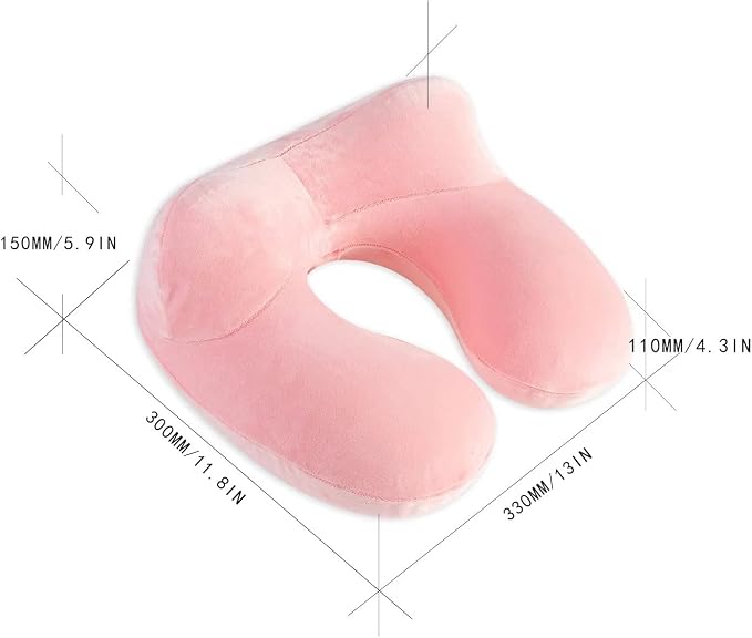 Inflatable Travel Pillow, Neck Pillow Support for Traveling, Airplanes, Cars, and Offices with Compact Carrying Bag, Soft Velvet Washable Cover, Ideal for Adult Sleepers (Pink) - Image 6
